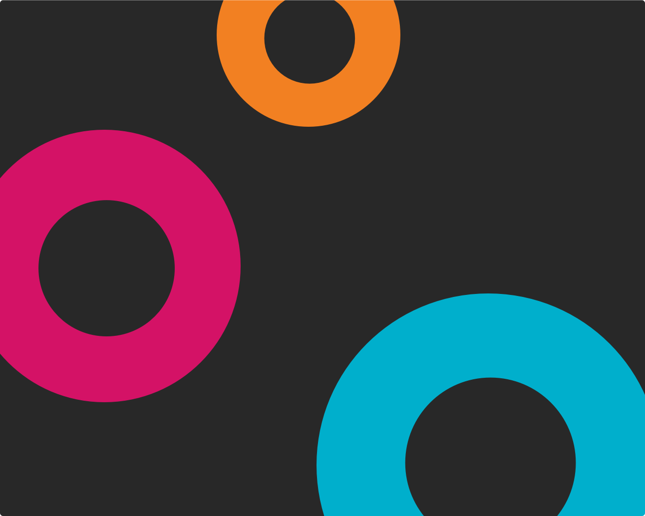 Graphic with colorful circles on black background