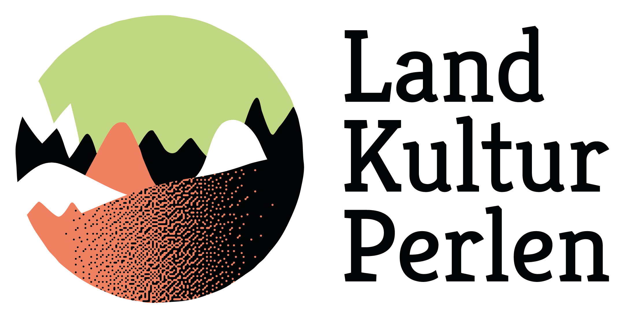 Ein Logo mit Bergen und Text