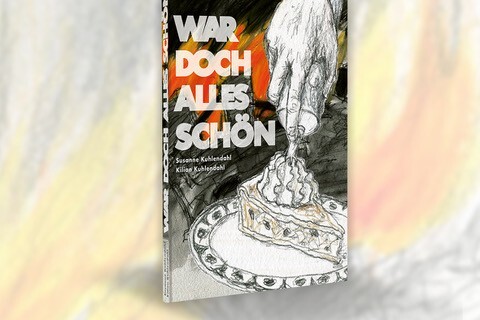 Das Bild zeigt ein Buchcover vor schraffiertem Hintergrund