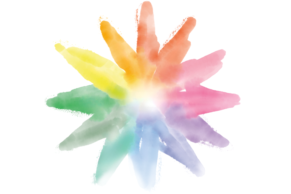 Der kubia-Qualitätsstern präsentiert in zwölf, kräftig bunt quarellierten Strahlen die Qualitätsdimensionen der Kulturgeragogik. .